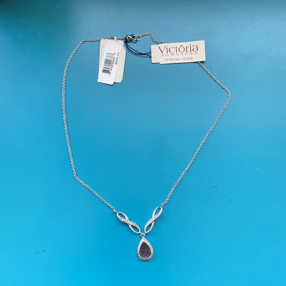 Silver Necklace White and Black Diamond Accent - Picture 1 of 9
